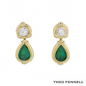 Theo Fennell Yellow Gold Diamond & Emerald Drop Earrings